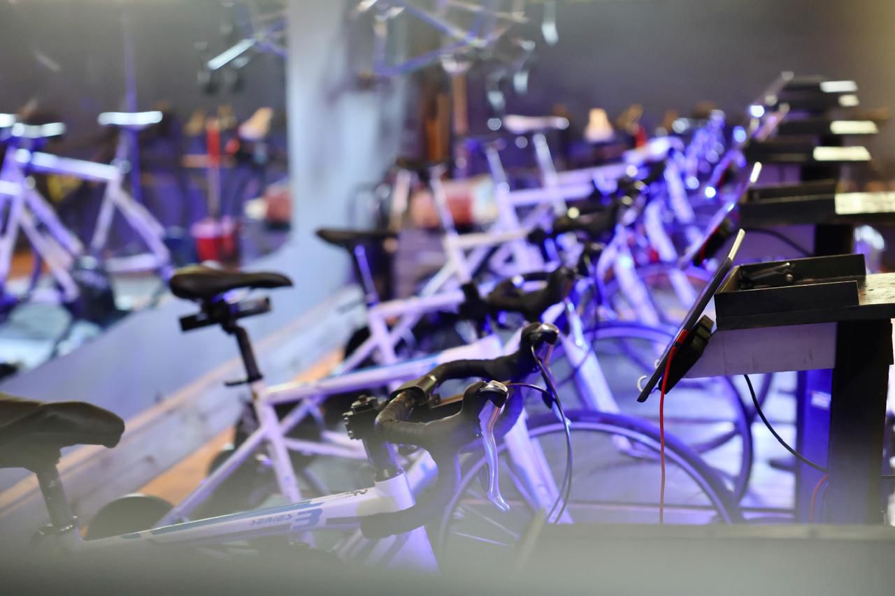 Spin Science trainers and bikes set up in the studio