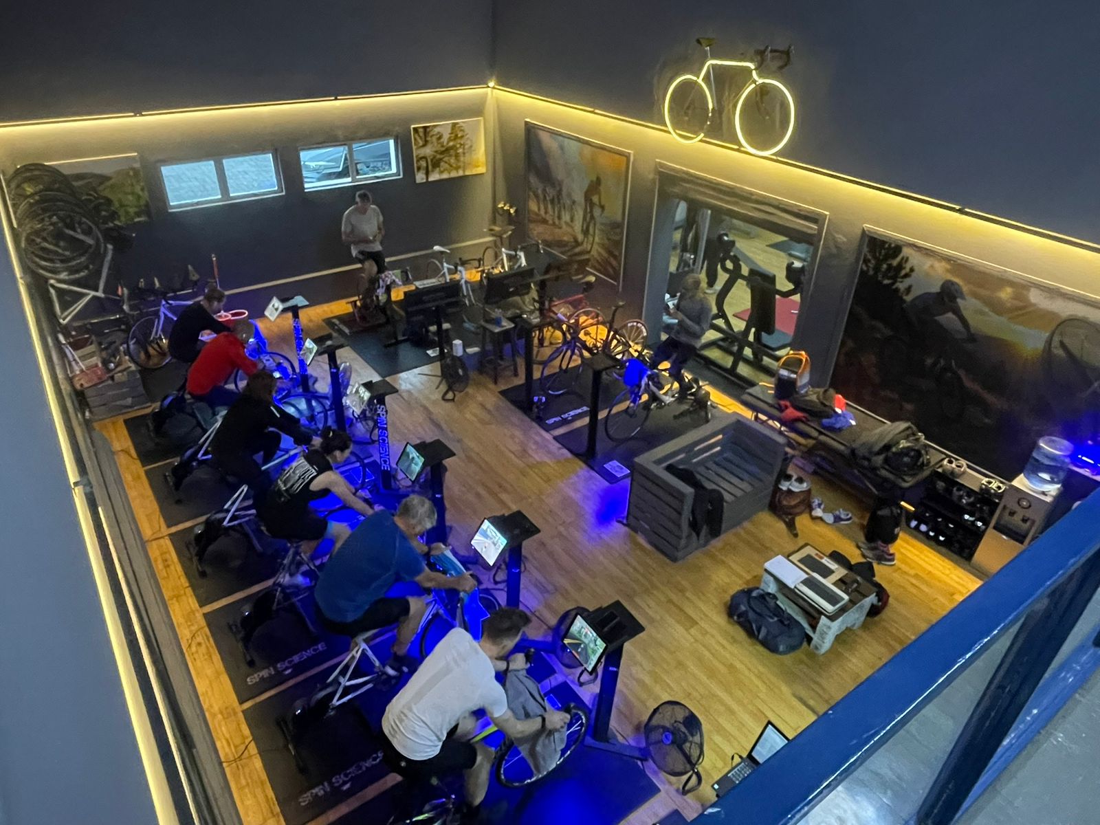 Riders training inside the Spin Science studio